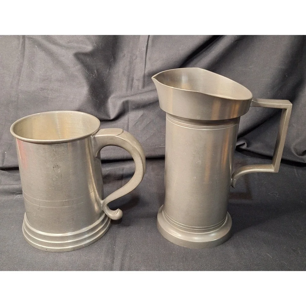 Royal‎ Holland KMD Daalderop Pewter Pitcher & Woodbury Pewterers Beer Stein Set